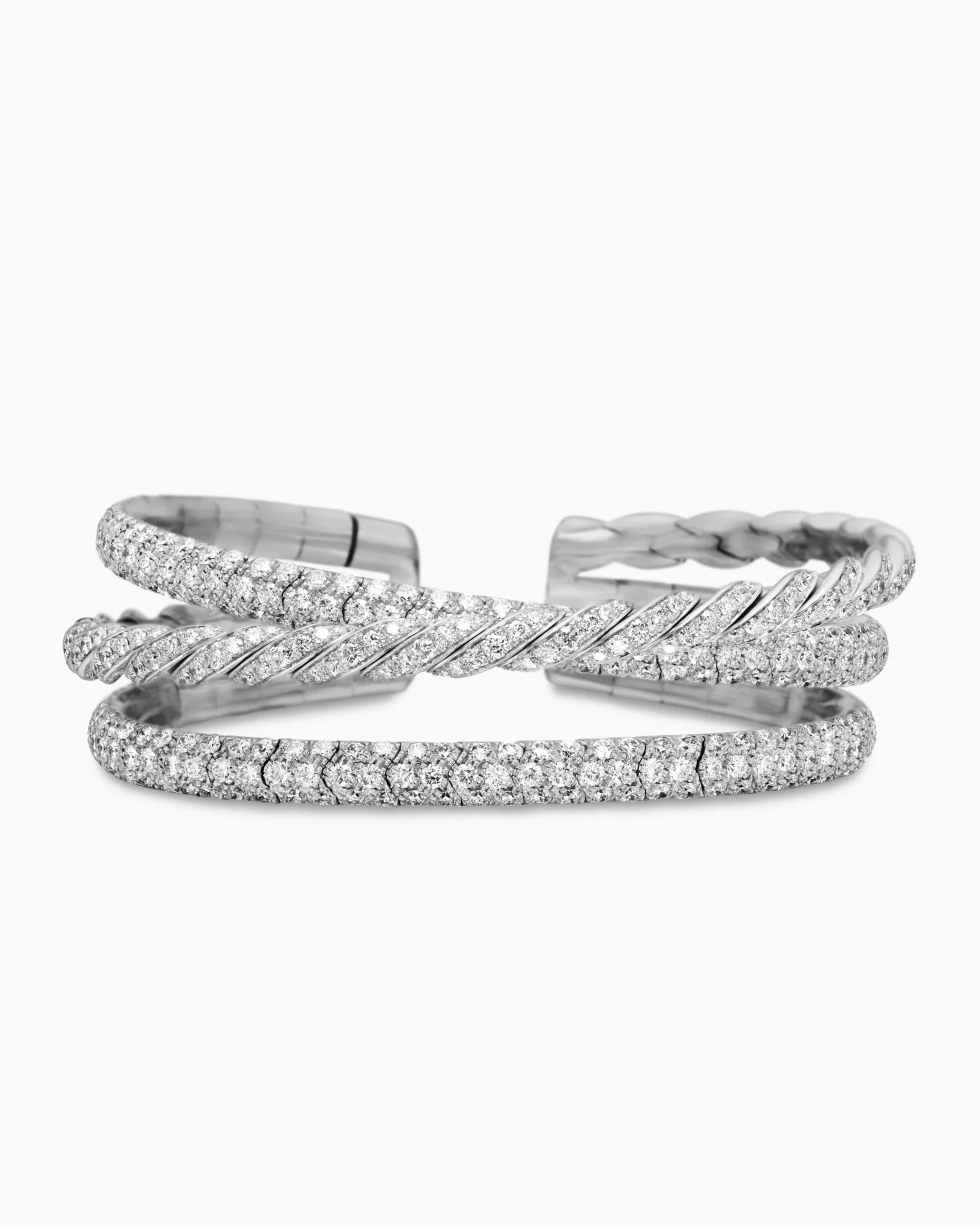 Sculpted Cable Flex Three Row Bracelet 18K White Gold with Diamonds, 18.5mm
