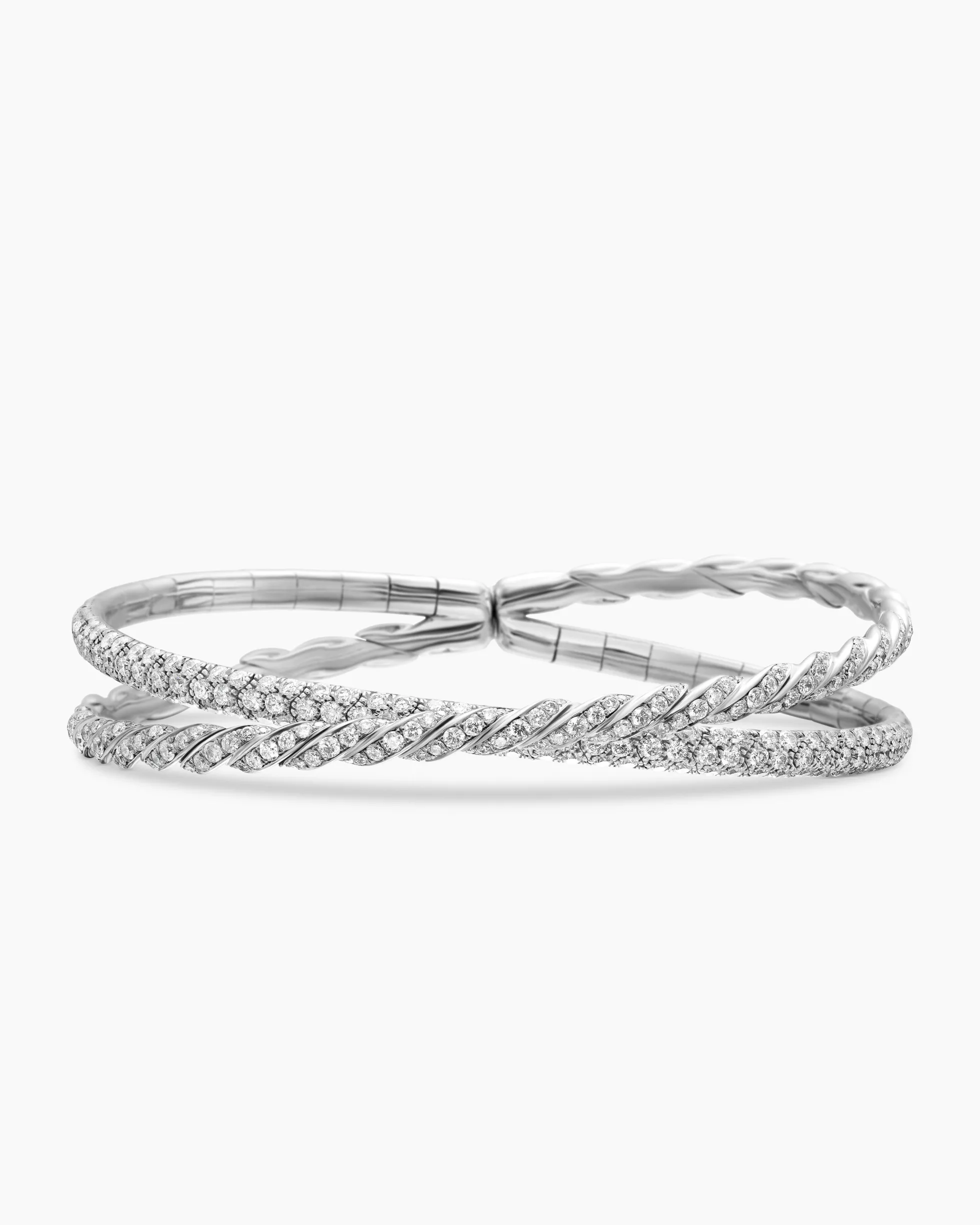 Sculpted Cable Flex Two Row Bracelet 18K White Gold with Diamonds, 16mm