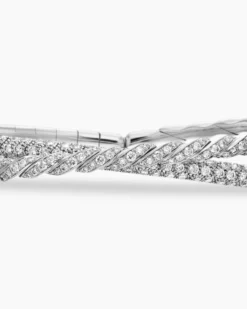 Sculpted Cable Flex Two Row Bracelet 18K White Gold with Diamonds, 16mm