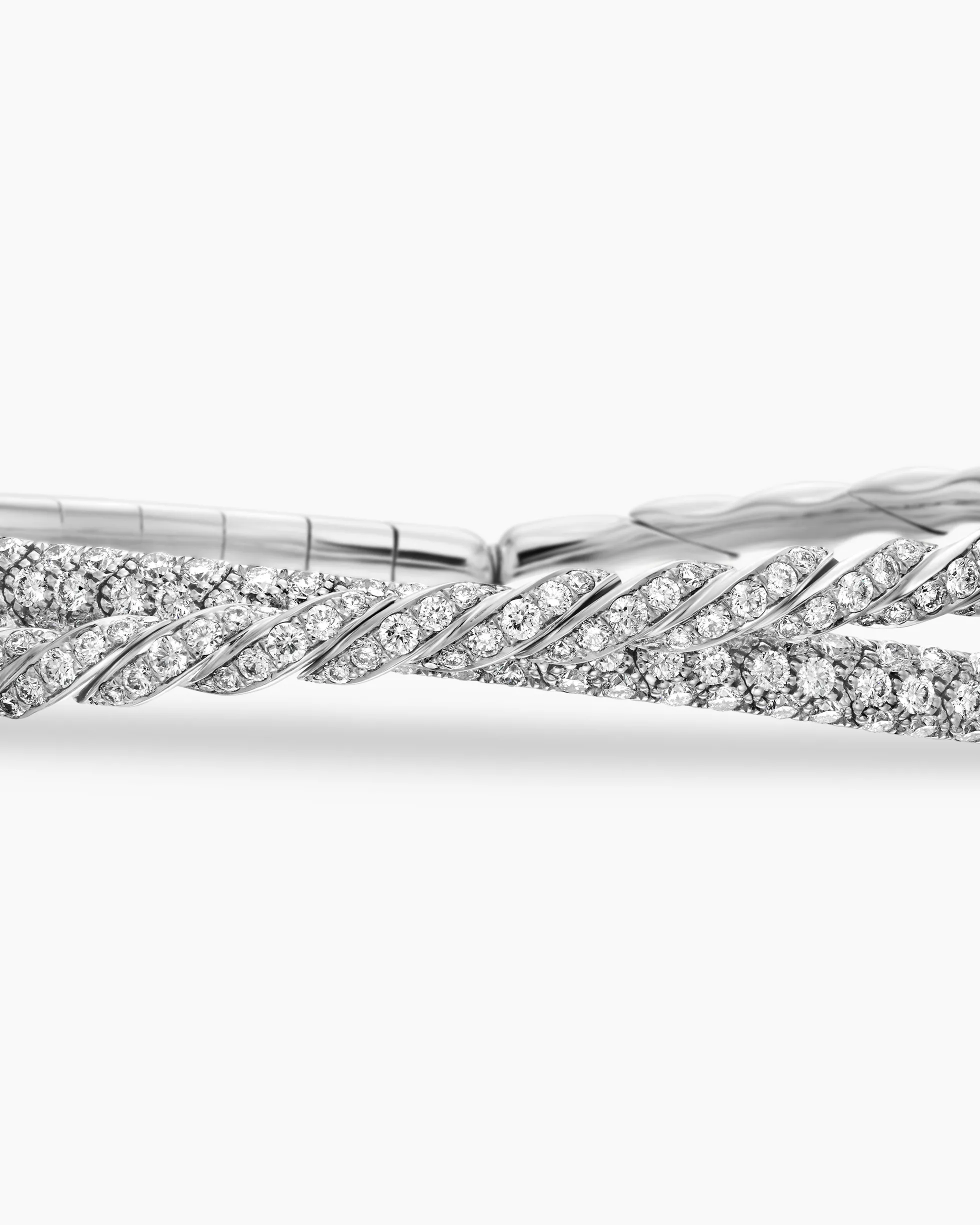 Sculpted Cable Flex Two Row Bracelet 18K White Gold with Diamonds, 16mm