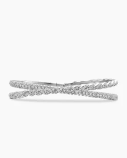 Sculpted Cable Flex Two Row Bracelet 18K White Gold with Diamonds, 16mm