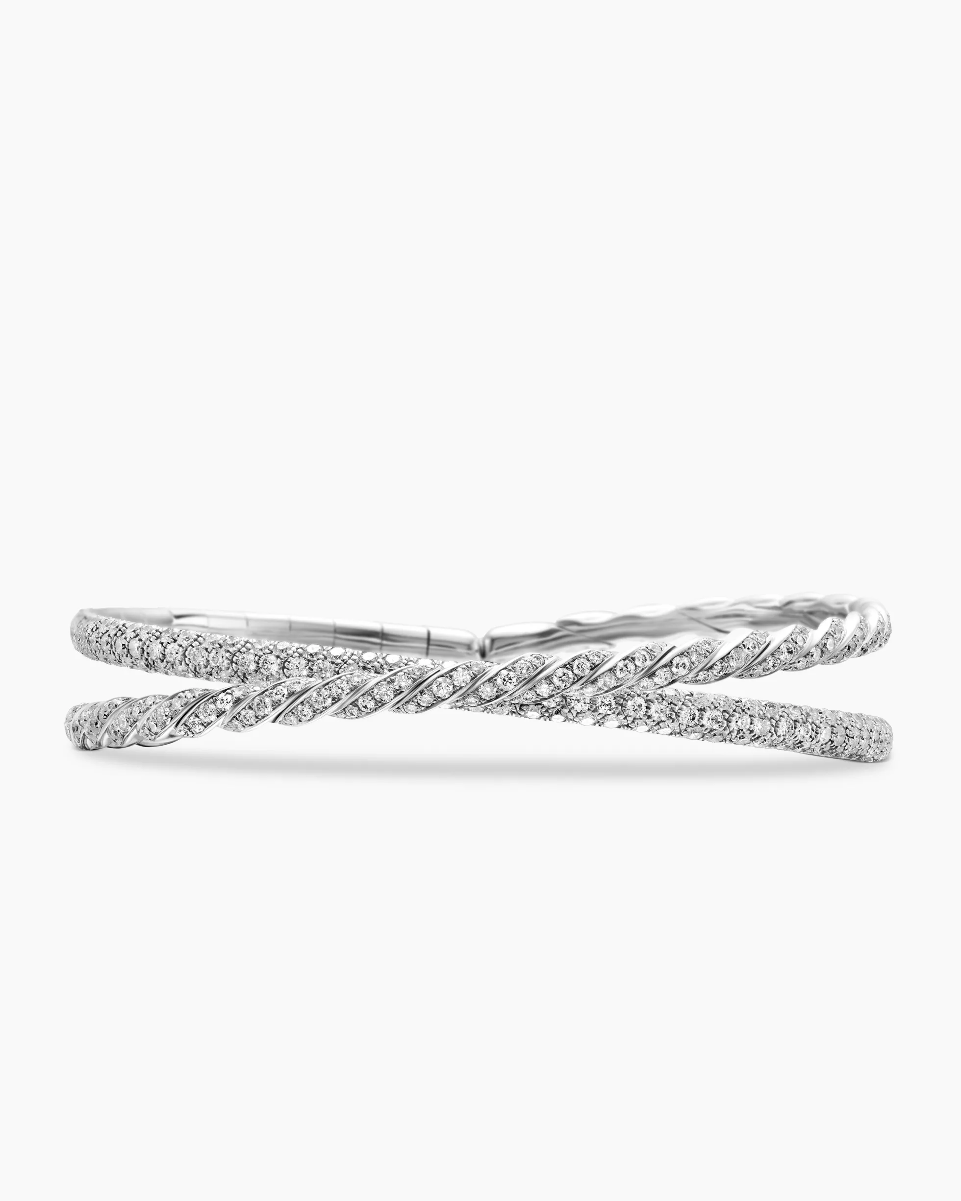 Sculpted Cable Flex Two Row Bracelet 18K White Gold with Diamonds, 16mm