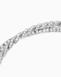 Sculpted Cable Flex Two Row Bracelet 18K White Gold with Diamonds, 16mm