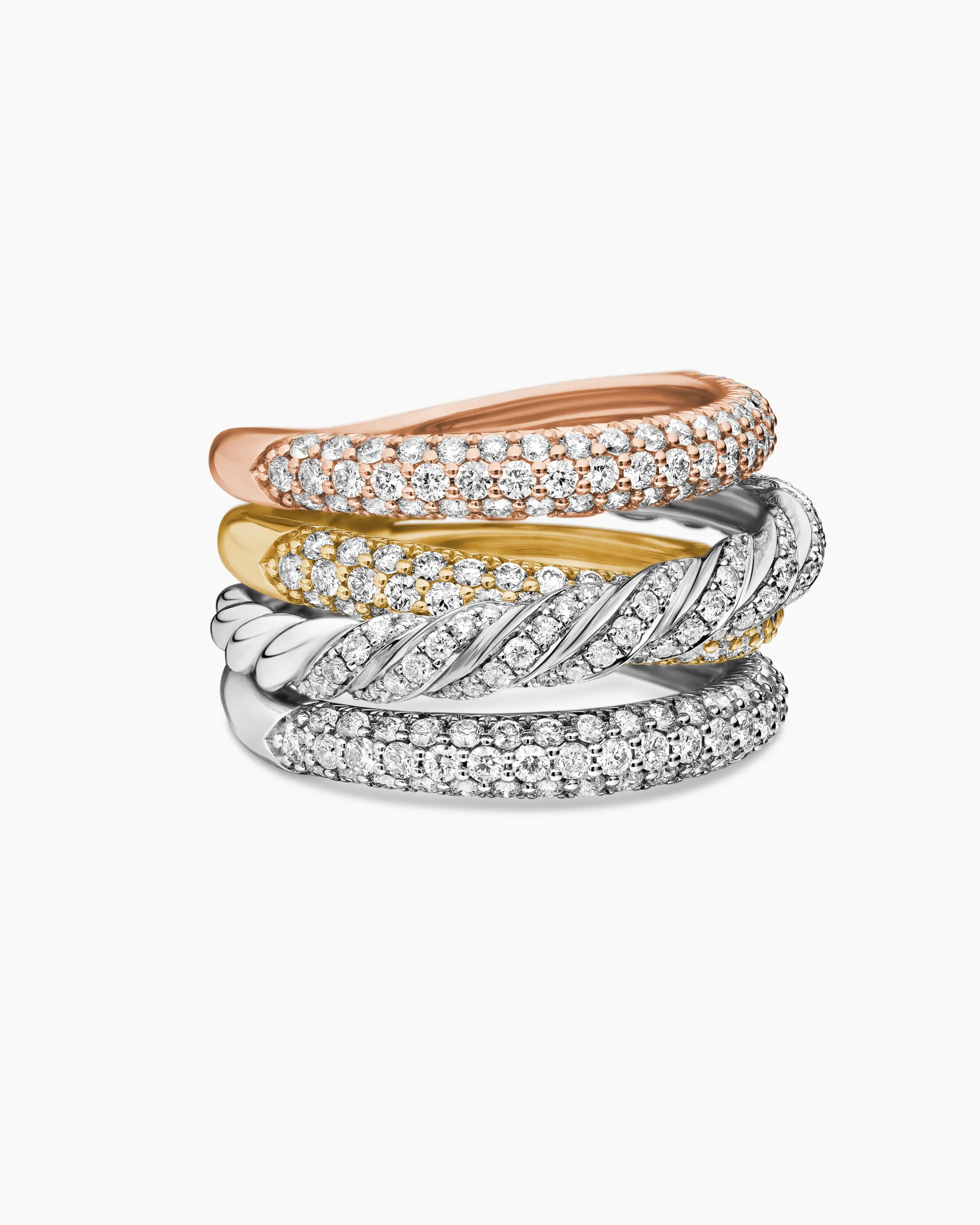 Sculpted Cable Four Row Ring 18K Gold with Diamonds, 15mm