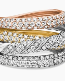Sculpted Cable Four Row Ring 18K Gold with Diamonds, 15mm