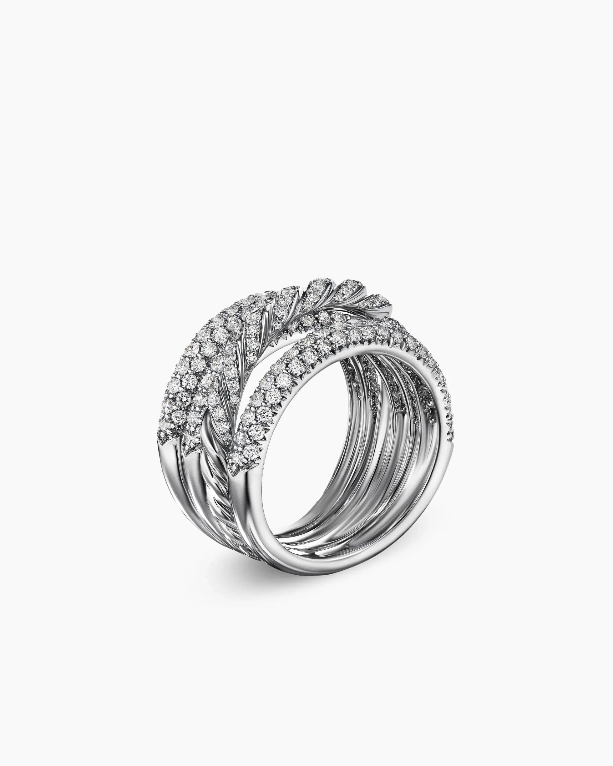 Sculpted Cable Four Row Ring 18K White Gold with Diamonds, 15mm
