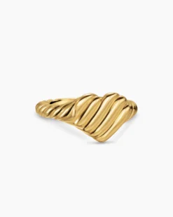 Sculpted Cable Heart Pinky Ring 18K Yellow Gold, 9mm