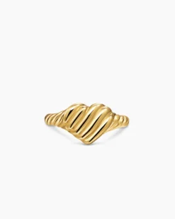 Sculpted Cable Heart Pinky Ring 18K Yellow Gold, 9mm