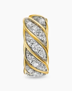 Sculpted Cable Hoop Earring 18K Yellow Gold with Diamonds, 12.8mm