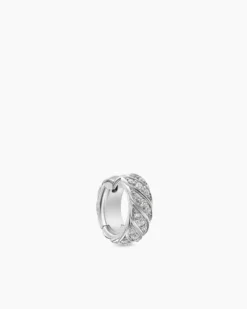 Sculpted Cable Hoop Earring 18K White Gold with Diamonds, 12.8mm