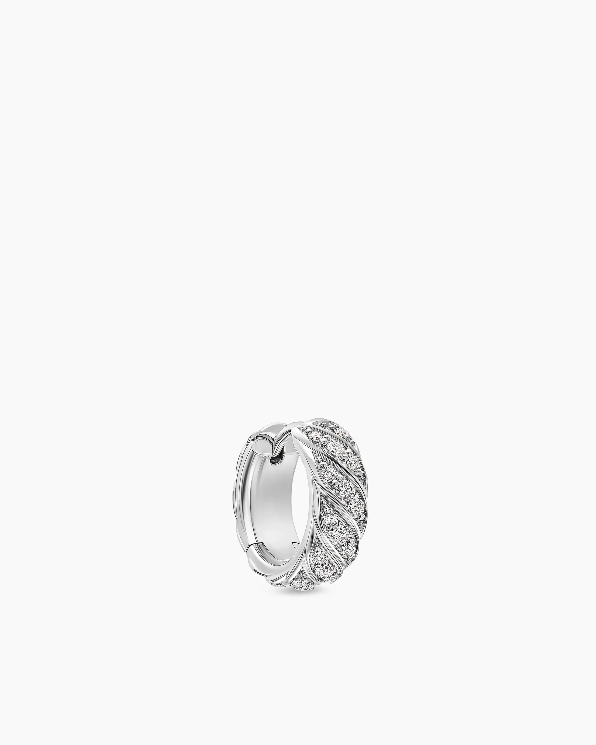Sculpted Cable Hoop Earring 18K White Gold with Diamonds, 12.8mm