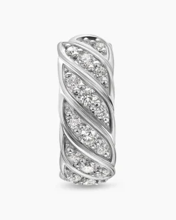 Sculpted Cable Hoop Earring 18K White Gold with Diamonds, 12.8mm