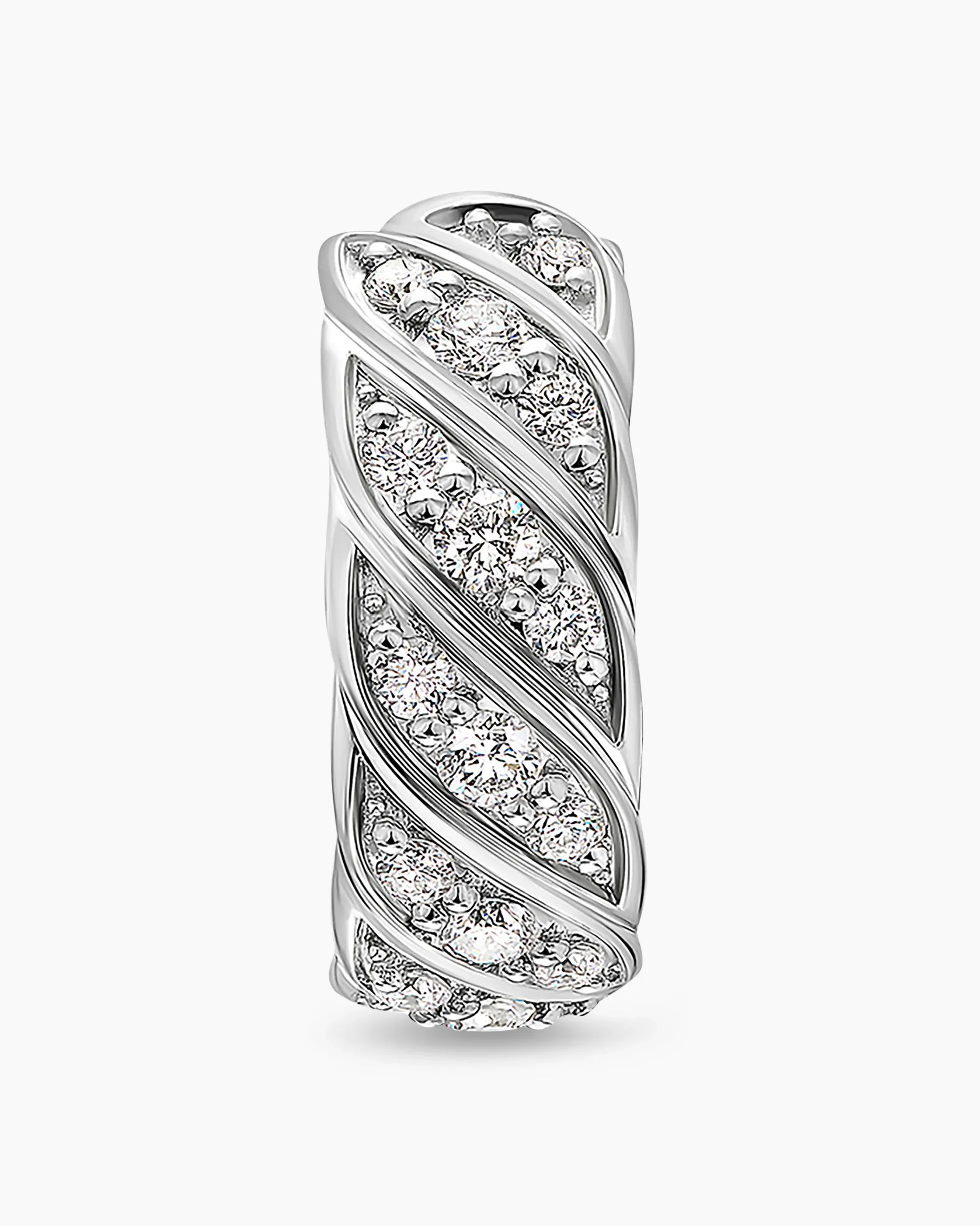 Sculpted Cable Hoop Earring 18K White Gold with Diamonds, 12.8mm