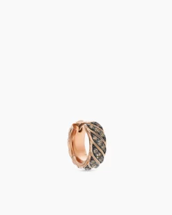 Sculpted Cable Hoop Earring 18K Rose Gold with Cognac Diamonds, 12.8mm