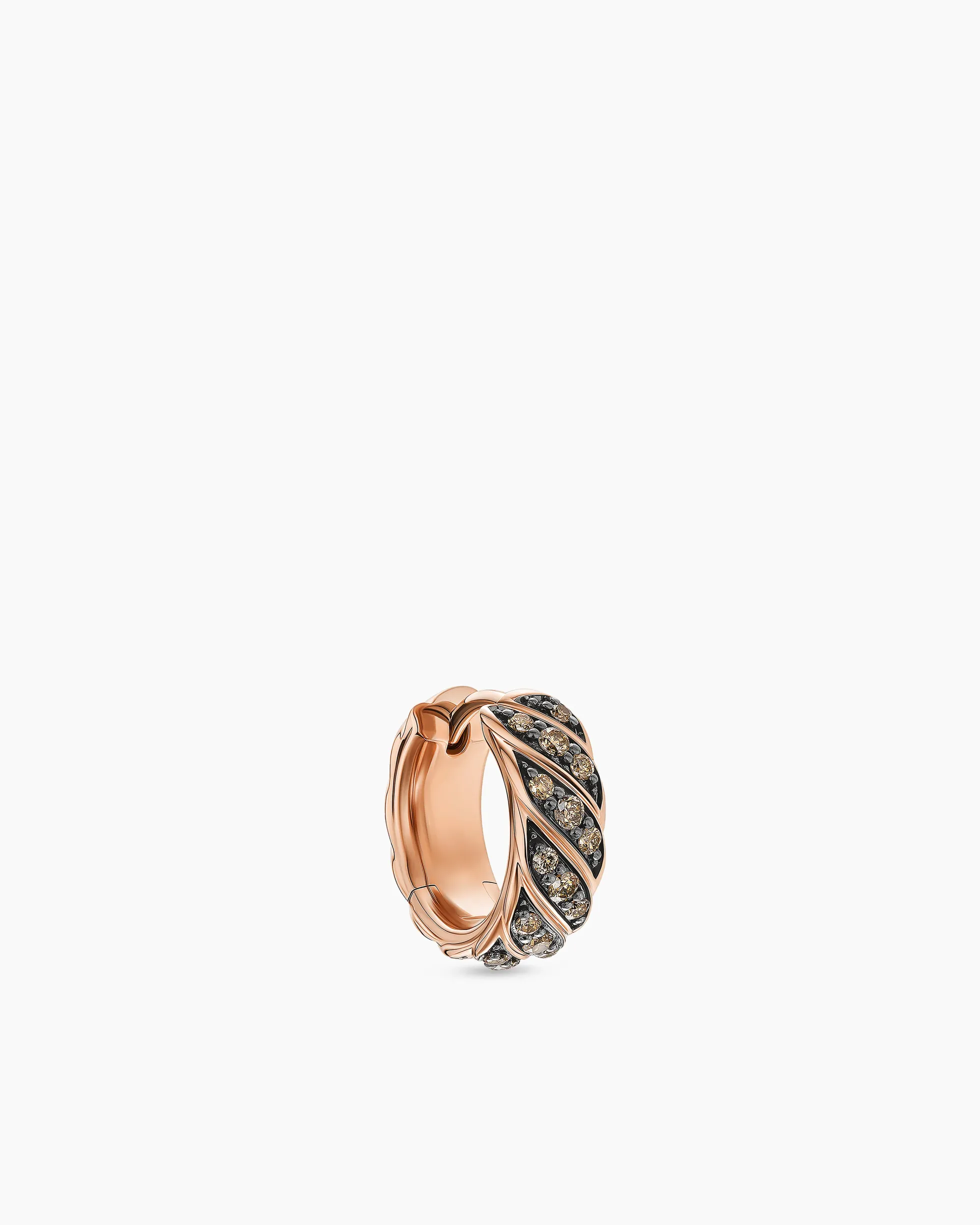 Sculpted Cable Hoop Earring 18K Rose Gold with Cognac Diamonds, 12.8mm