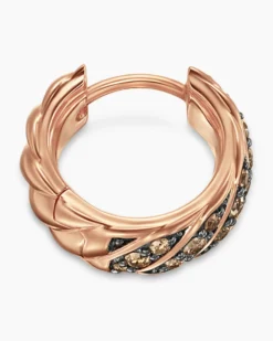 Sculpted Cable Hoop Earring 18K Rose Gold with Cognac Diamonds, 12.8mm