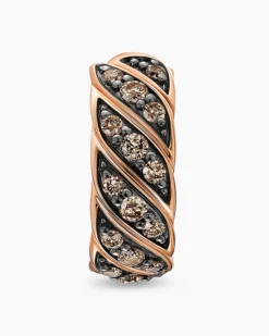 Sculpted Cable Hoop Earring 18K Rose Gold with Cognac Diamonds, 12.8mm