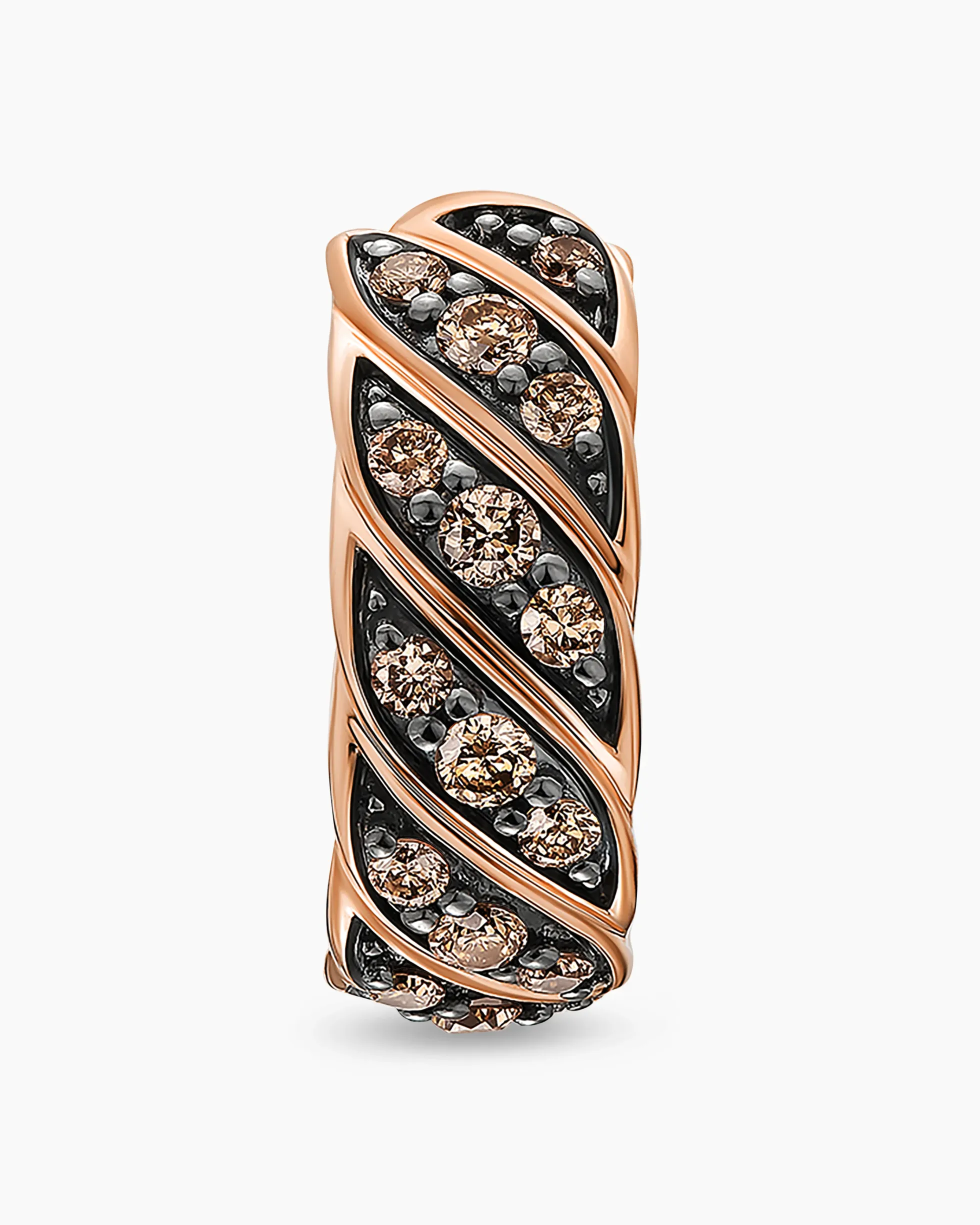Sculpted Cable Hoop Earring 18K Rose Gold with Cognac Diamonds, 12.8mm