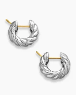Sculpted Cable Hoop Earrings Sterling Silver, 14.4mm