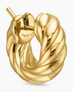 Sculpted Cable Hoop Earrings 18K Yellow Gold, 14.4mm