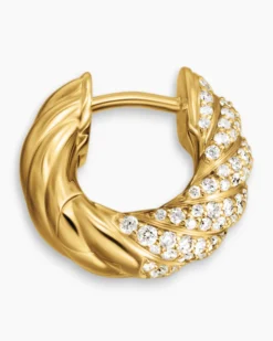 Sculpted Cable Hoop Earrings 18K Yellow Gold with Diamonds, 14.4mm