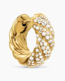 Sculpted Cable Hoop Earrings 18K Yellow Gold with Diamonds, 14.4mm