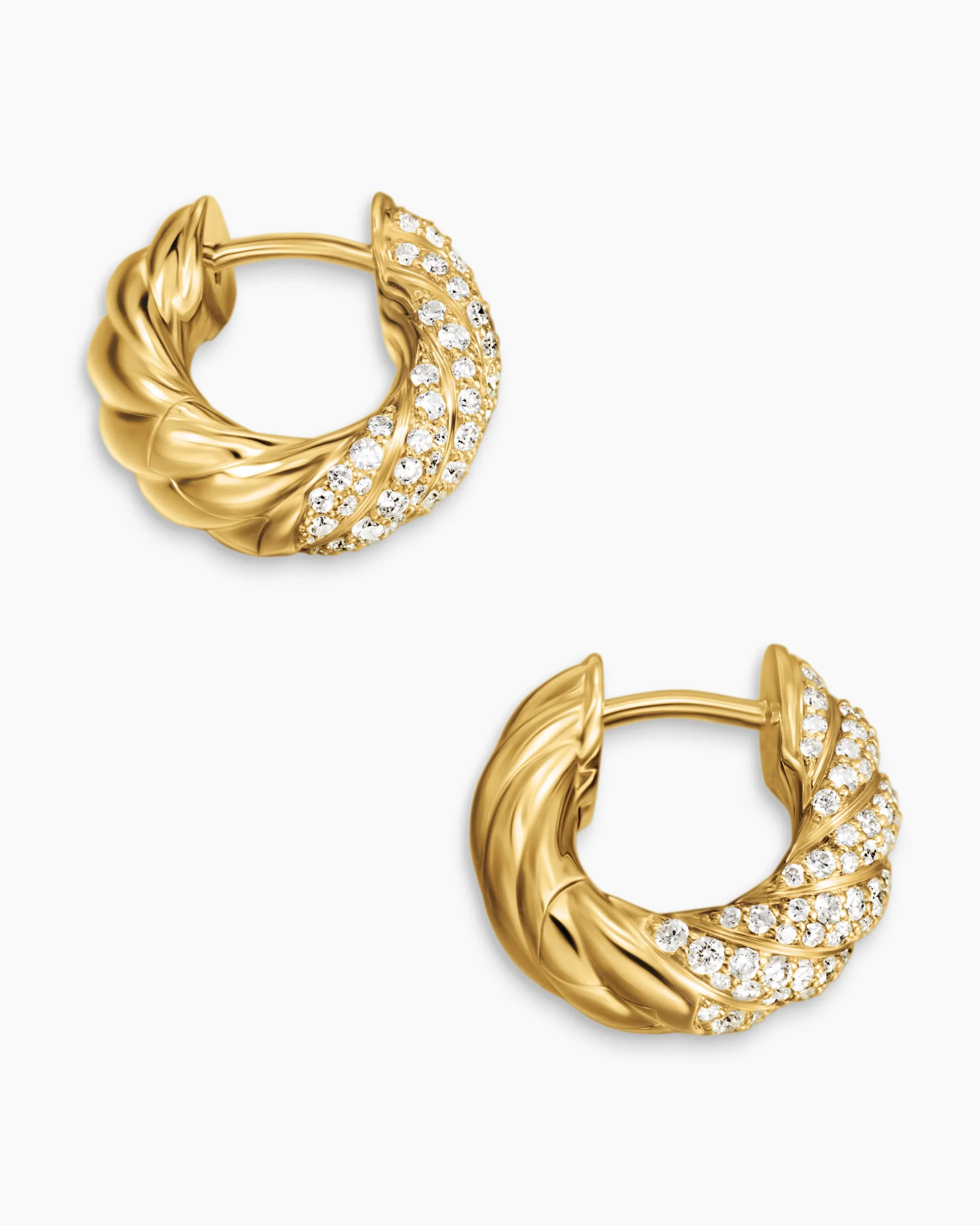 Sculpted Cable Hoop Earrings 18K Yellow Gold with Diamonds, 14.4mm