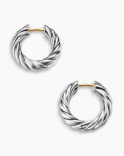Sculpted Cable Hoop Earrings Sterling Silver, 18.6mm
