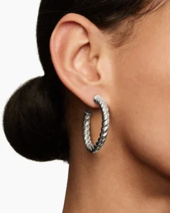 Sculpted Cable Hoop Earrings Sterling Silver, 40mm