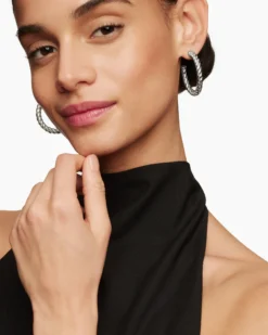 Sculpted Cable Hoop Earrings Sterling Silver, 40mm