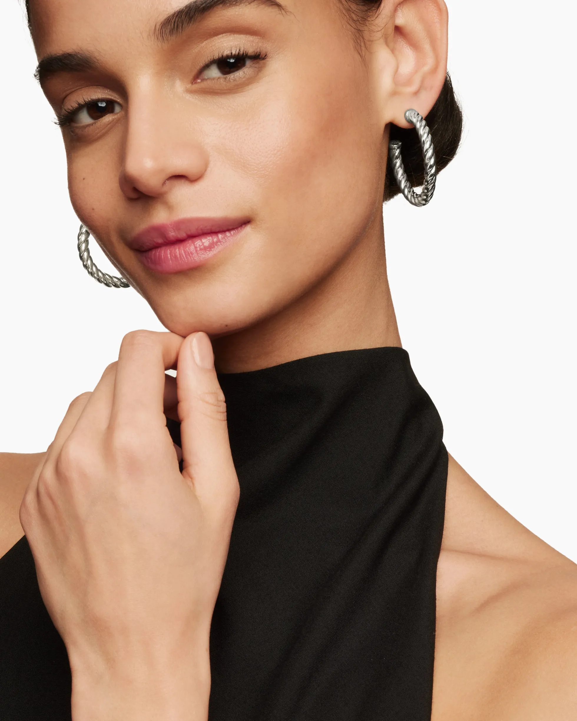 Sculpted Cable Hoop Earrings Sterling Silver, 40mm