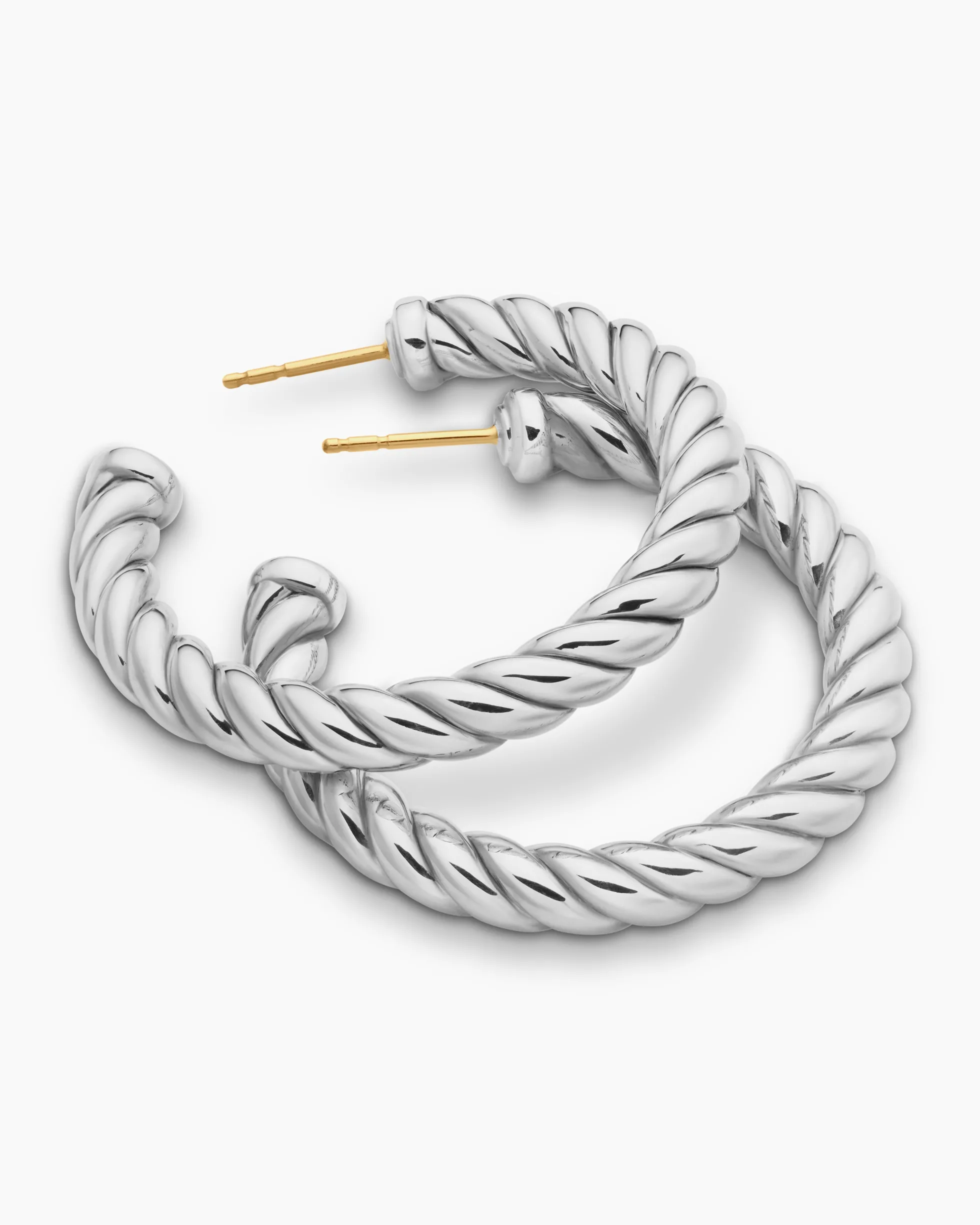 Sculpted Cable Hoop Earrings Sterling Silver, 40mm