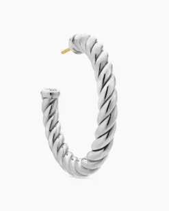 Sculpted Cable Hoop Earrings Sterling Silver, 40mm