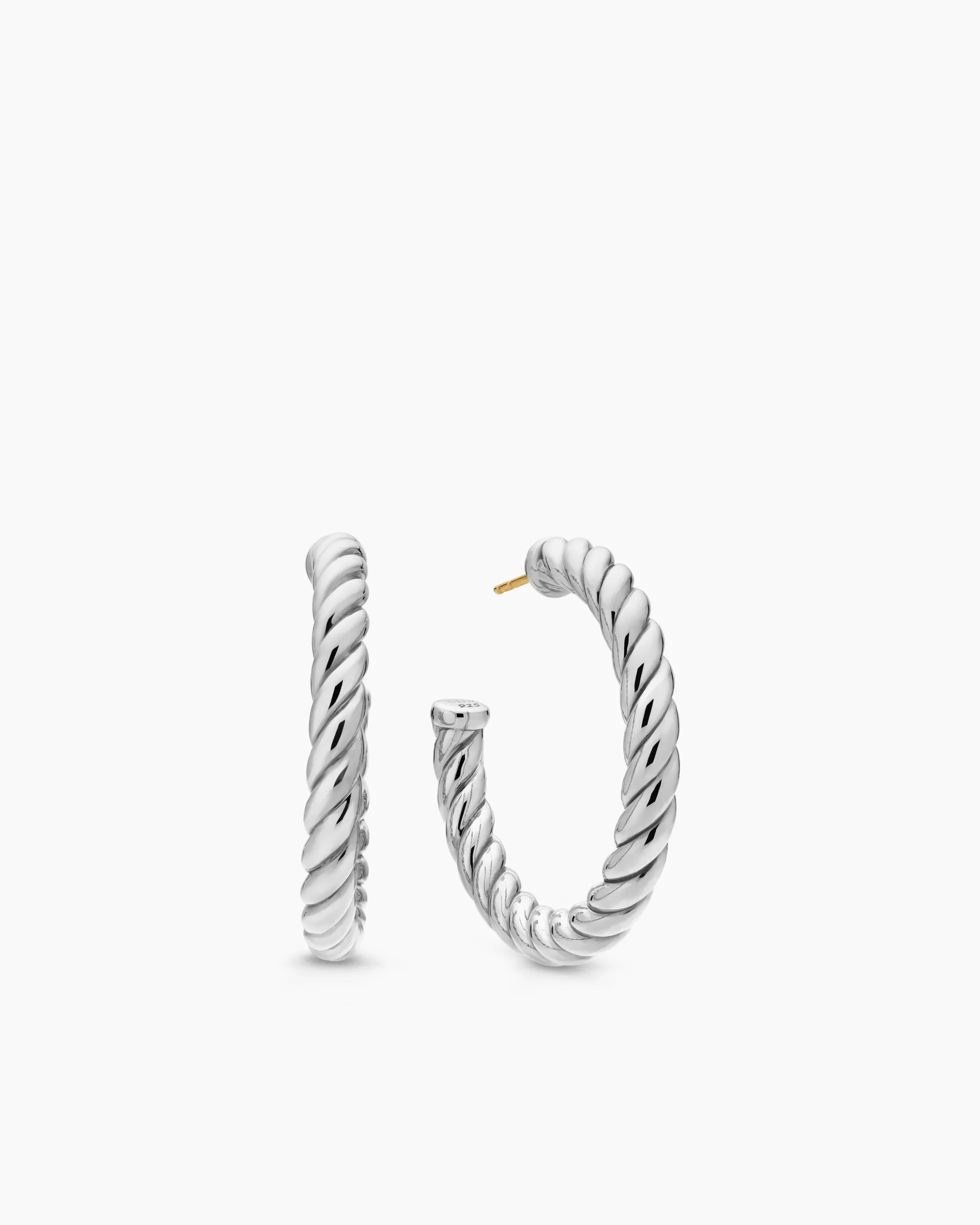 Sculpted Cable Hoop Earrings Sterling Silver, 40mm