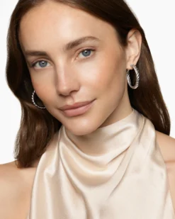 Sculpted Cable Hoop Earrings Sterling Silver, 38mm