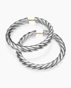 Sculpted Cable Hoop Earrings Sterling Silver, 38mm