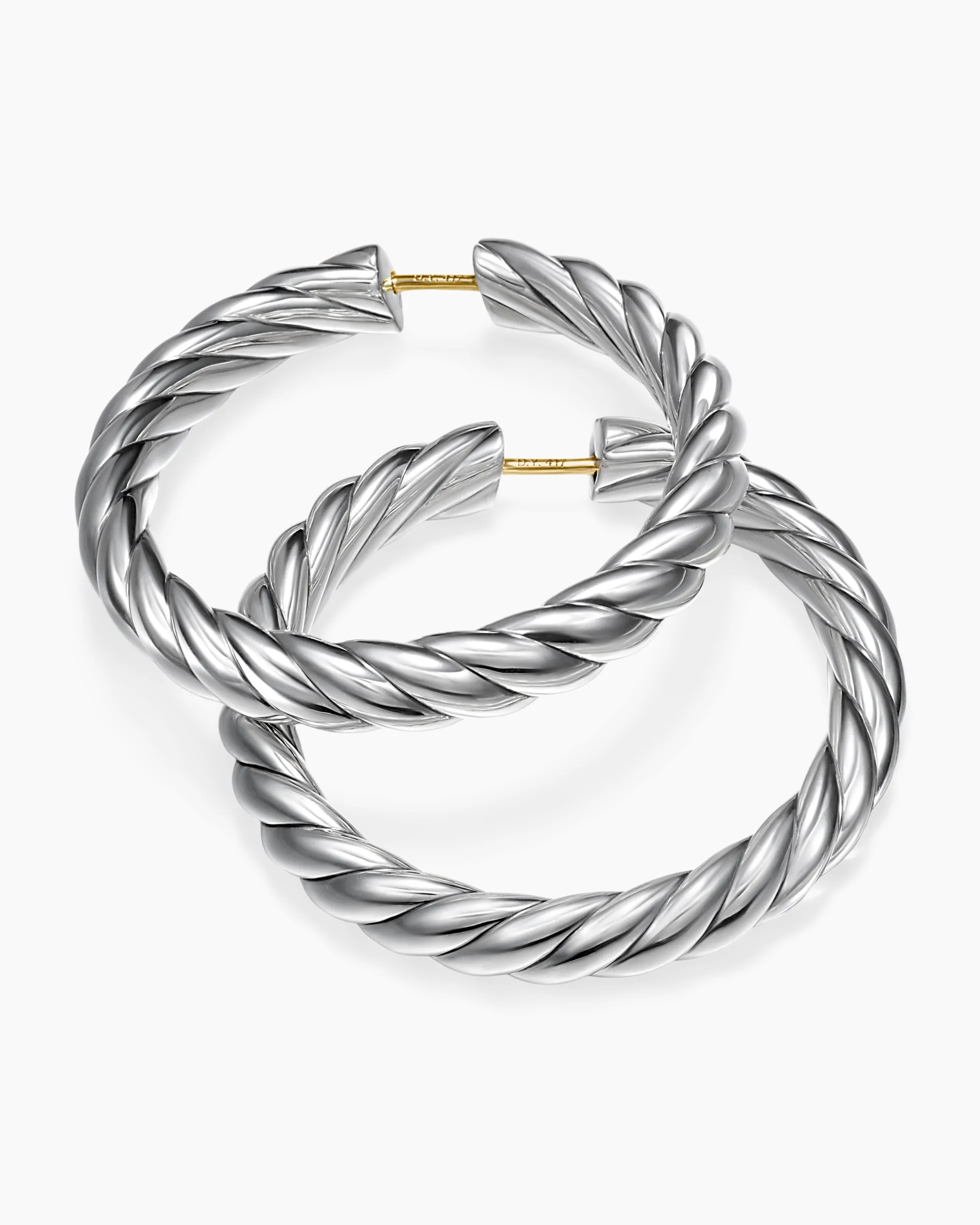 Sculpted Cable Hoop Earrings Sterling Silver, 38mm