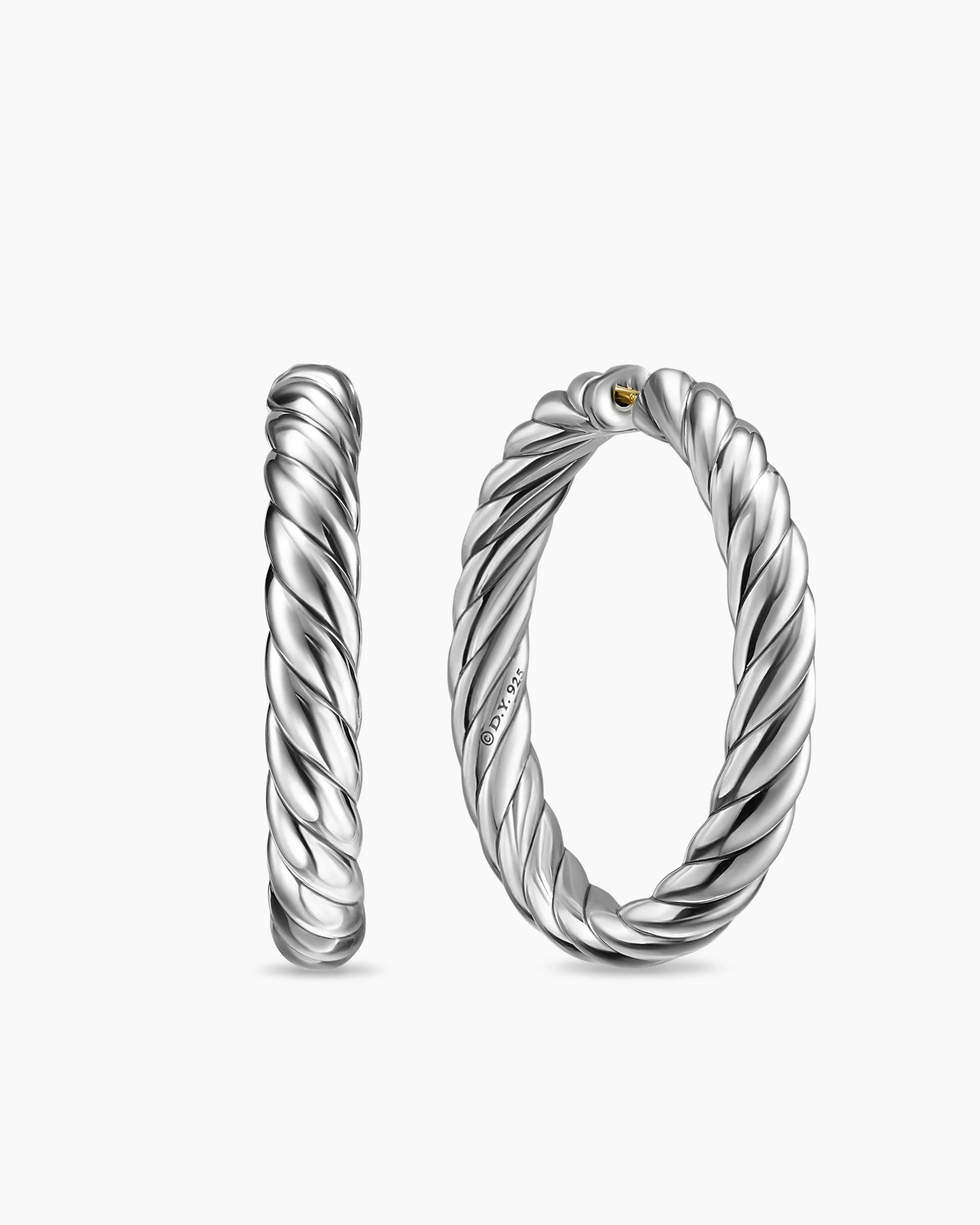 Sculpted Cable Hoop Earrings Sterling Silver, 38mm