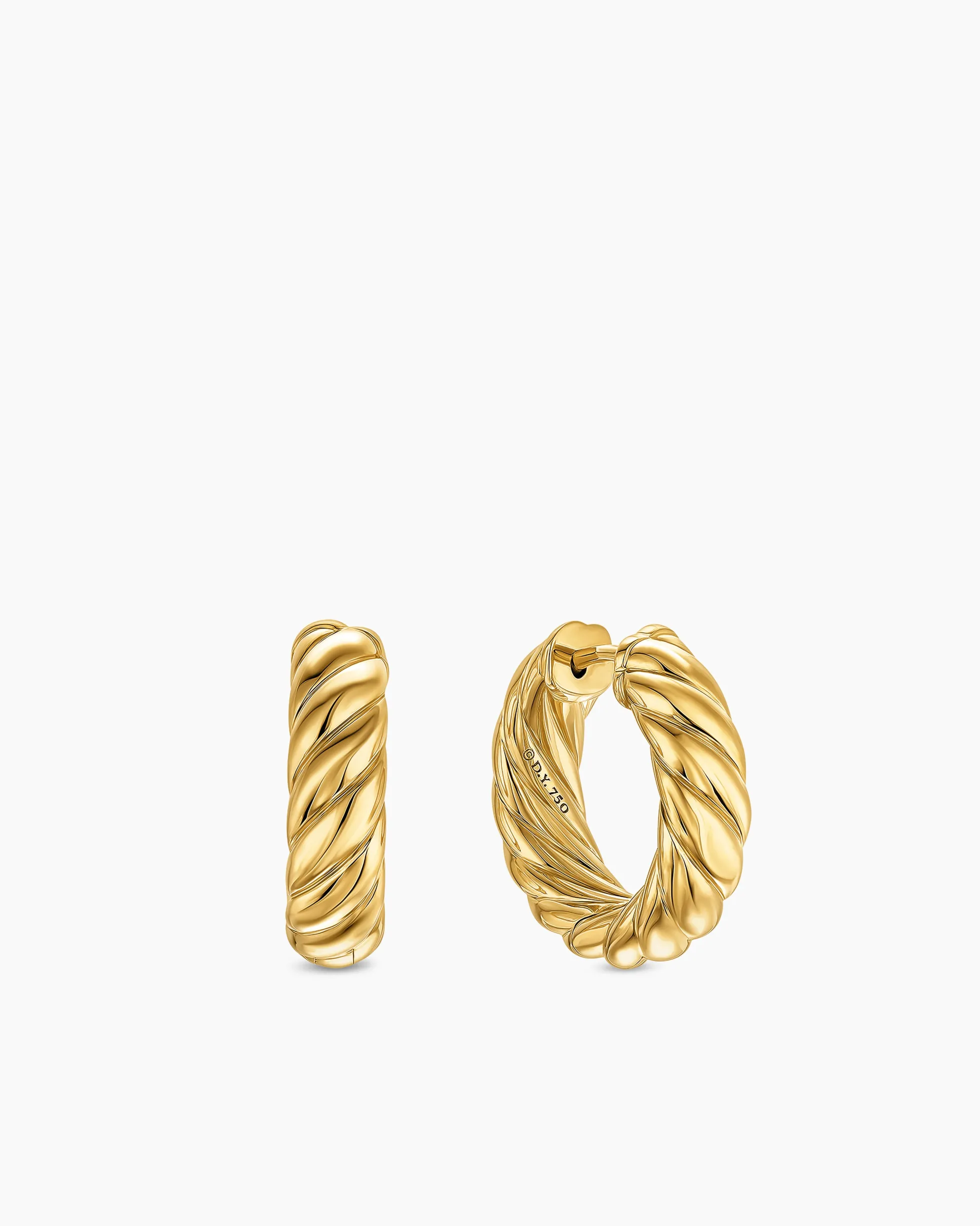Sculpted Cable Hoop Earrings 18K Yellow Gold, 18.6mm