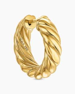 Sculpted Cable Hoop Earrings 18K Yellow Gold, 18.6mm