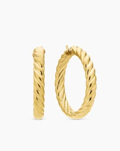 Sculpted Cable Hoop Earrings 18K Yellow Gold, 38mm