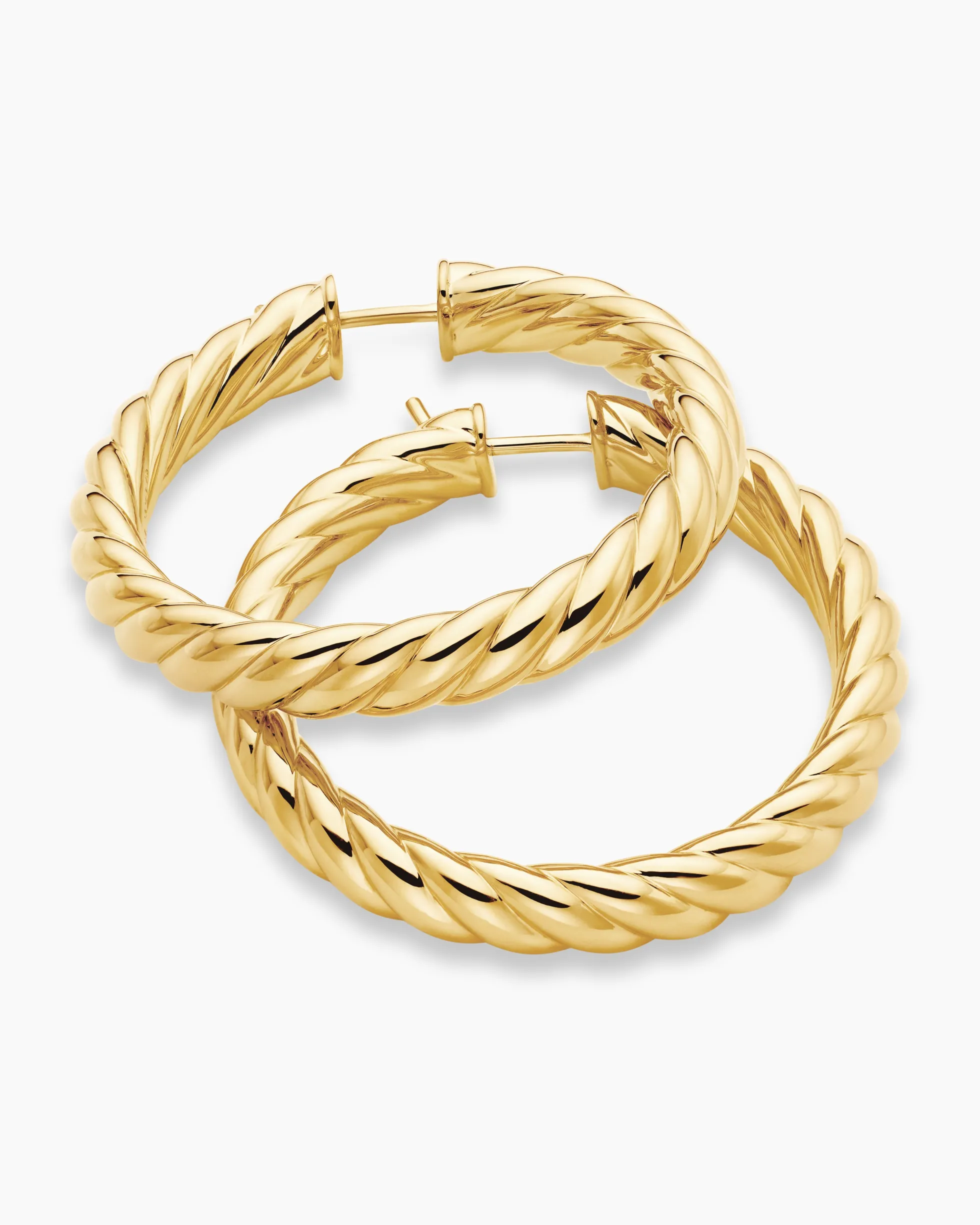 Sculpted Cable Hoop Earrings 18K Yellow Gold, 38mm