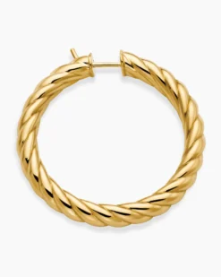 Sculpted Cable Hoop Earrings 18K Yellow Gold, 38mm