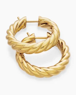 Sculpted Cable Hoop Earrings 18K Yellow Gold, 25.4mm