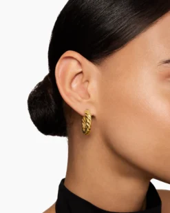 Sculpted Cable Hoop Earrings 18K Yellow Gold, 25.4mm