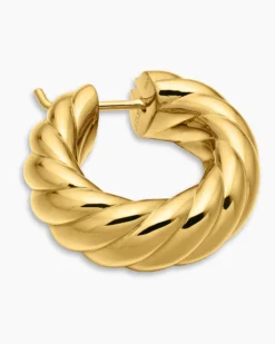 Sculpted Cable Hoop Earrings 18K Yellow Gold, 25mm