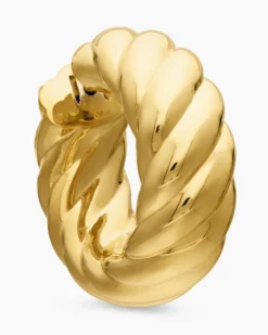 Sculpted Cable Hoop Earrings 18K Yellow Gold, 25mm