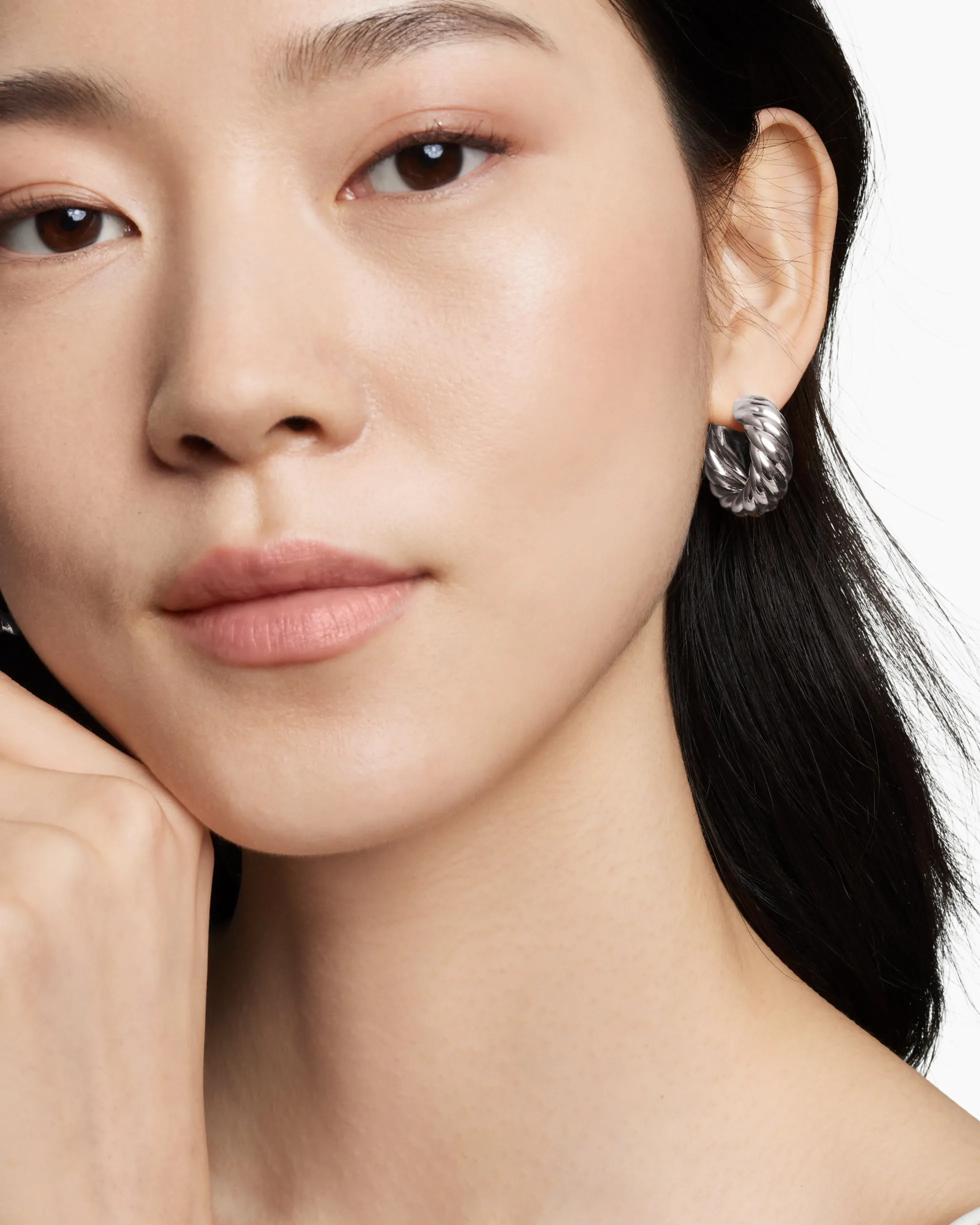 Sculpted Cable Hoop Earrings Sterling Silver, 25mm