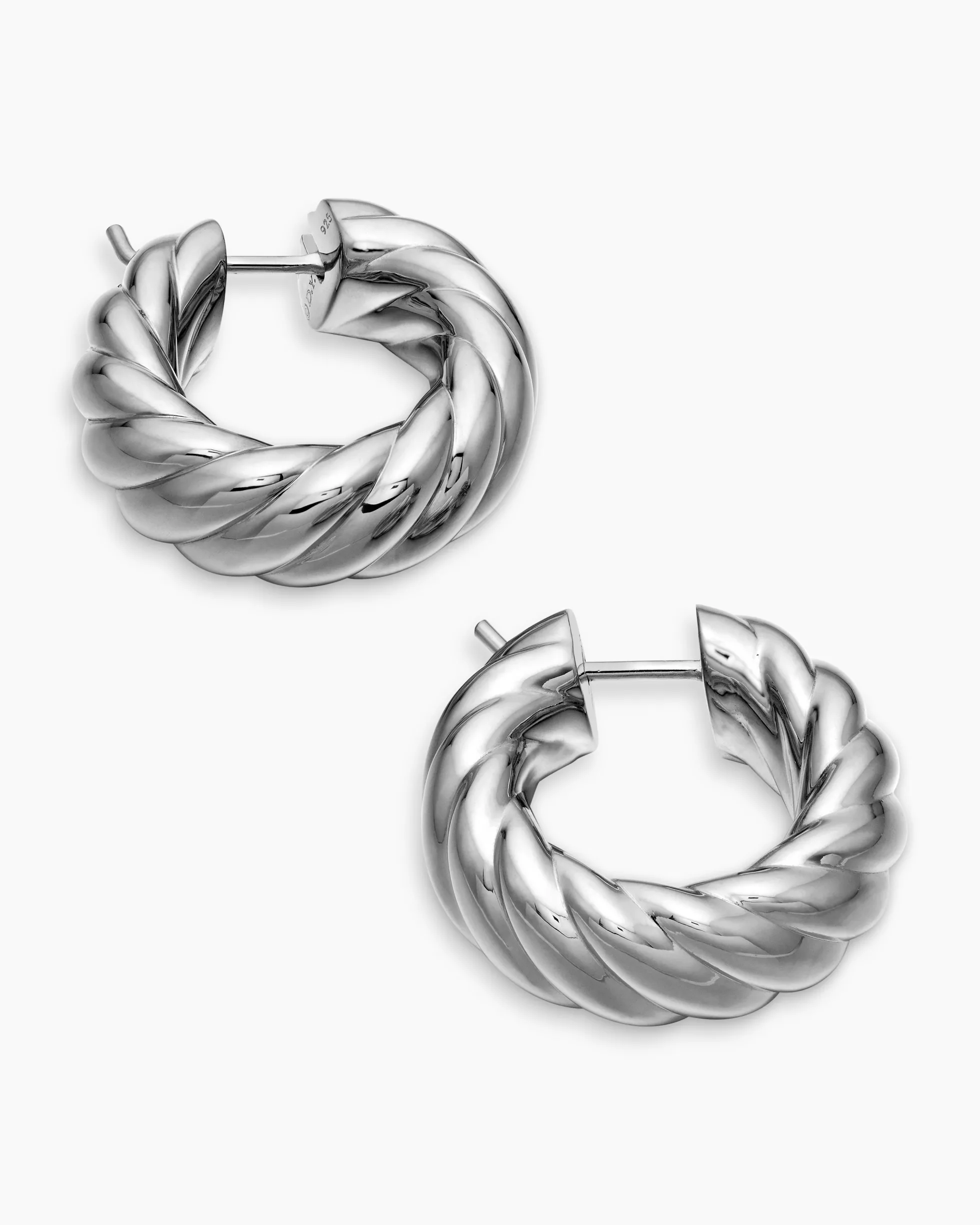 Sculpted Cable Hoop Earrings Sterling Silver, 25mm