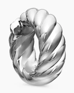 Sculpted Cable Hoop Earrings Sterling Silver, 25mm